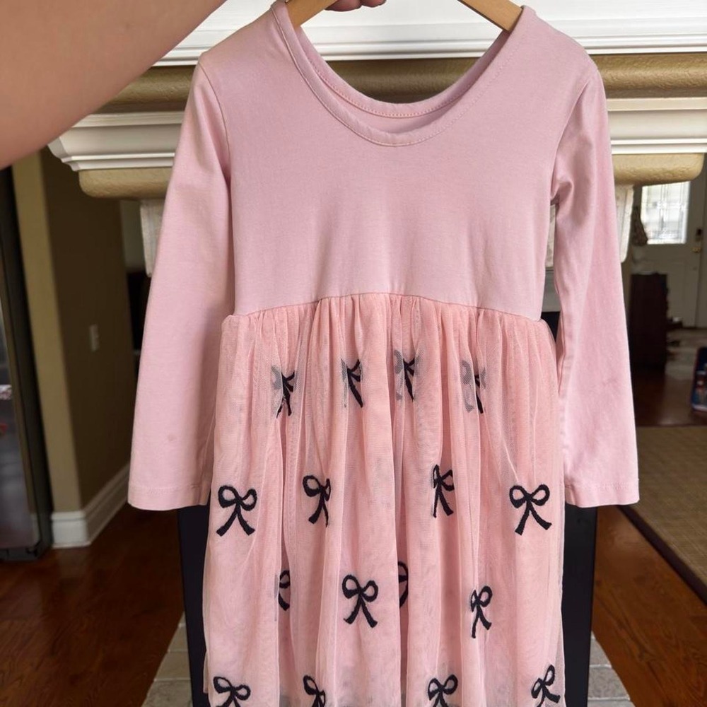 Hanna Andersson Pink Tulle Skirt with Black Bows Dress size 4T - Picture 4 of 5